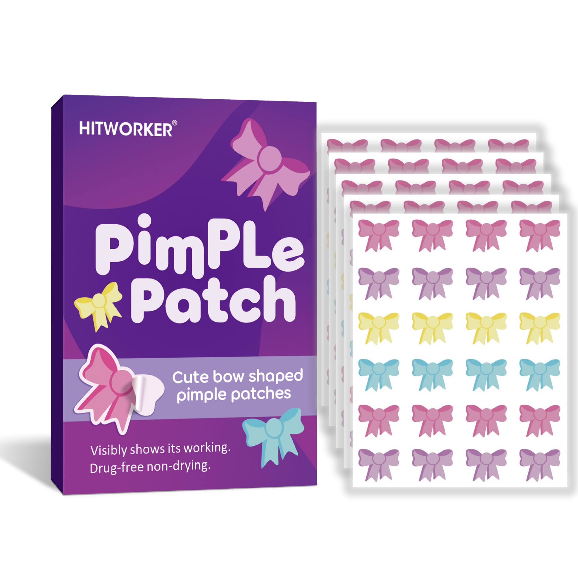 Hydrocolloid Acne Patch - แผ่นแปะสิวรูปโบว์ 120 ชิ้น, สติ๊กเกอร์ปิดสิวรูปโบว์น่ารัก, แผ่นปิดรอยสิวแบบใส สำหรับดูแลผิวหน้า