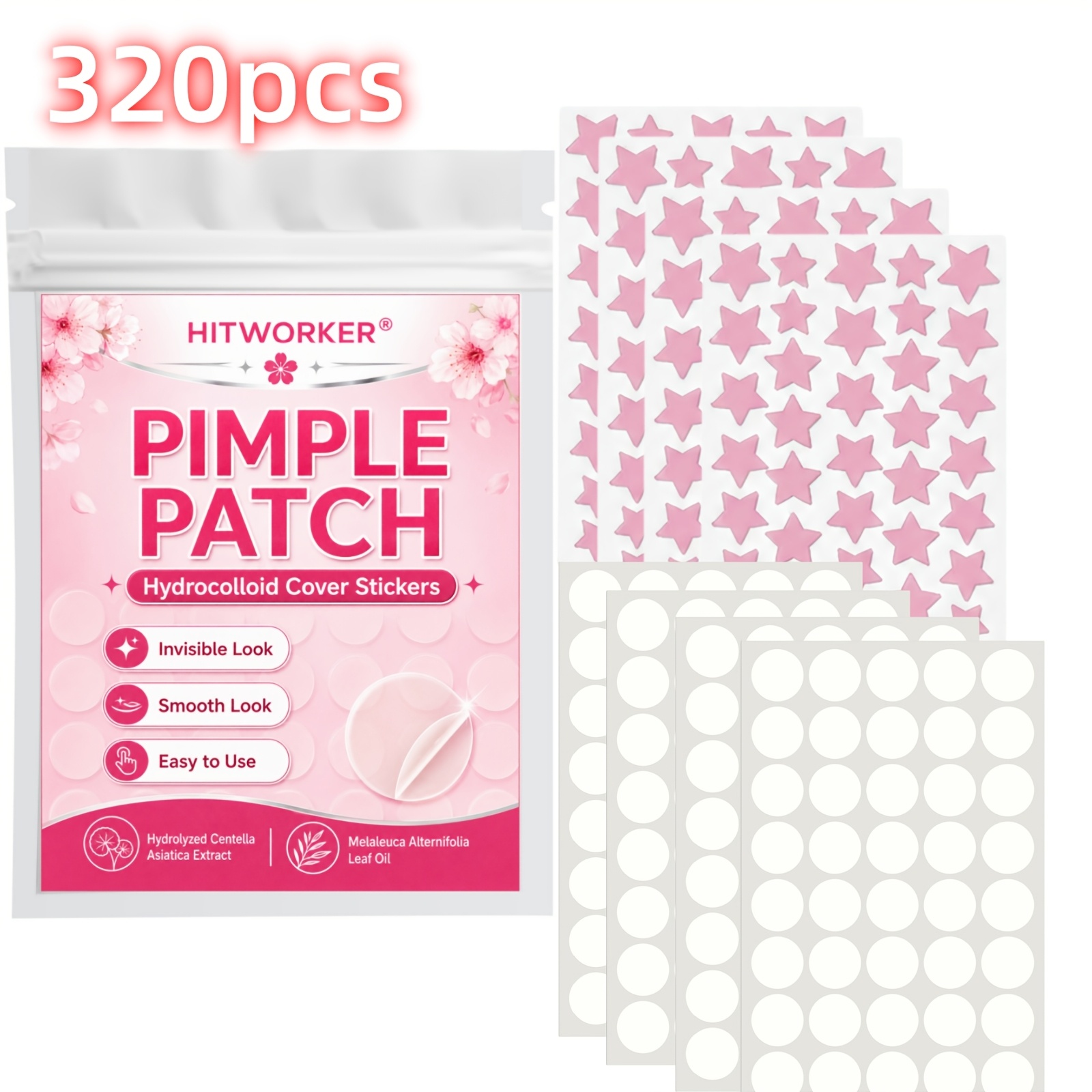 Hydrocolloid Acne Patch - แผ่นปิดแผลไฮโดรคอลลอยด์แบบใส 320 ชิ้น รูปทรงดาวและวงกลม ชุดความงามน่ารักสำหรับใช้ในชีวิตประจำวัน