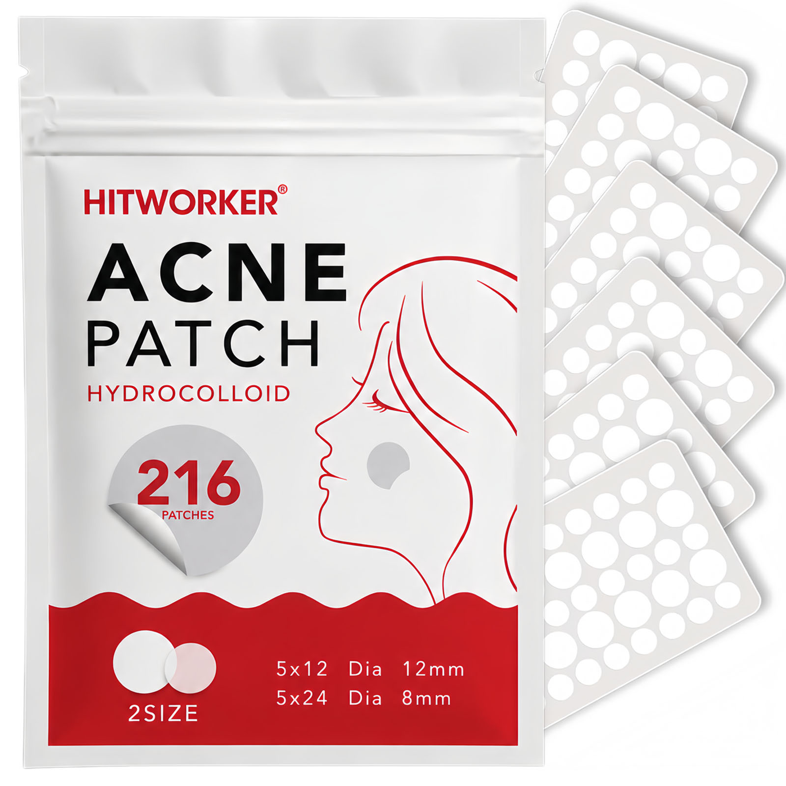 Hydrocolloid Acne Patch - แผ่นปิดสิวไฮโดรคอลลอยด์ 216 ชิ้น, 2 ขนาด, สติ๊กเกอร์ปิดสิวแบบใส,