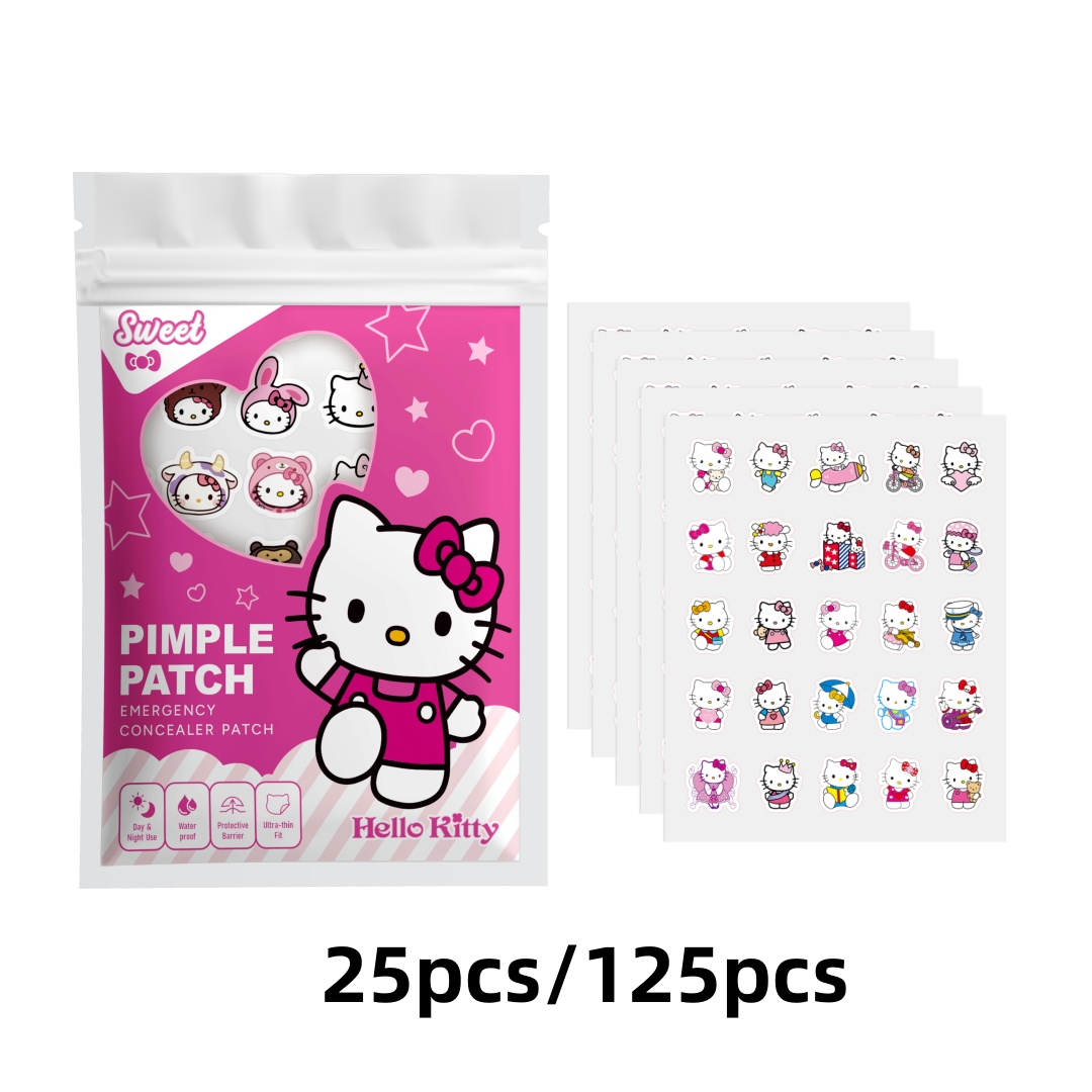 Hydrocolloid Acne Patch - 25/125 ชิ้น สติ๊กเกอร์ปิดสิวเฮลโล คิตตี้ แผ่นแปะสิวไฮโดรเจลสำหรับผิวแพ้ง่าย